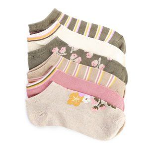 Floral Stripe No Show Socks 6PK